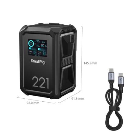 SmallRig 4985 X-Touch X221 - inteligentny/smart akumulator V-Mount - wymiary i zawartość zestawu